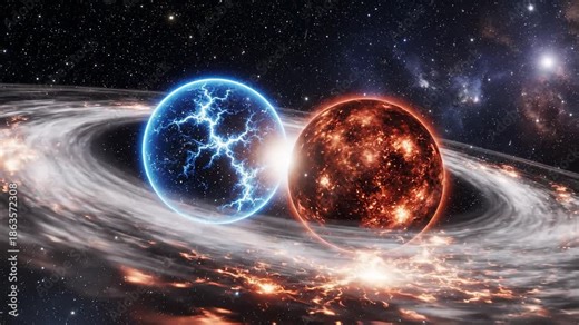 Two Planets Colliding With Energy and Explosion in Space