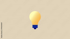 Idea light bulb animation - Animated flat design vector illustration of lightbulb popping in and turning on light. Innovation, inventing and ideas concept