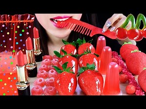 ASMR EDIBLE HAIR BRUSH KOHAKUTOU SHEET JELLY LIPSTICK STRAWBERRY TANGHULU ROPE JELLY JUICEDROPPOP
