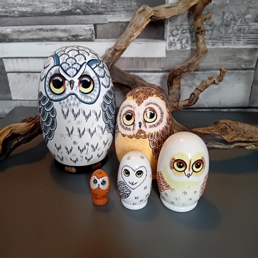 Owl Nesting Dolls, 5 Piece Wooden Matryoshka - Etsy