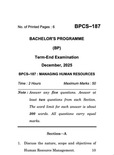 BPCS-187 Dec 2025 | IGNOU Previous Year Question Paper