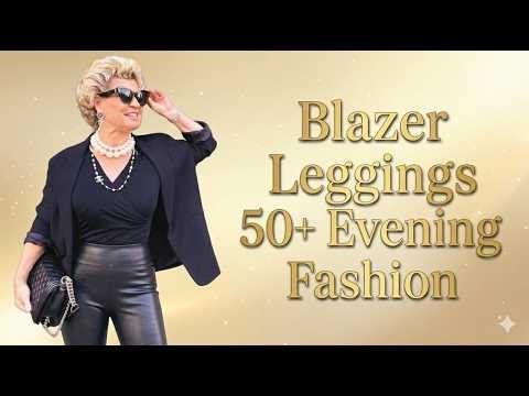 Elegant glossy leather blazer & leggings styles for women’s 45+ Office to Evening looks #fashion