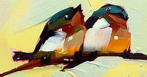 Artist Uses Thick Brushstrokes to Create Paintings of Plump Songbirds