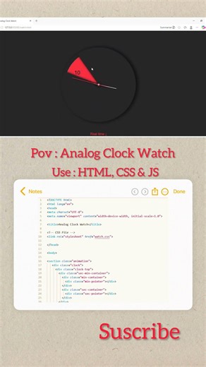 Pov : Analog clock watch Comment for code "Clock" #youtubeshorts #trending #coding #frontendcourse
