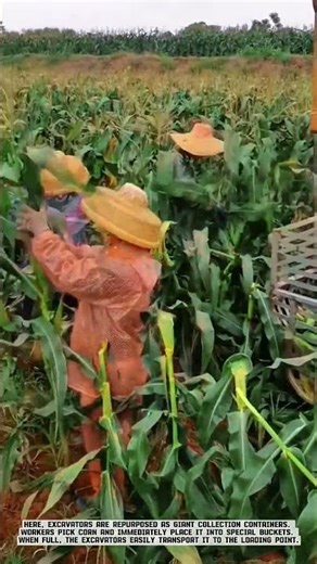 Unique Method of Harvesting Corn Using an Excavator Bucket #AgriculturalInnovation