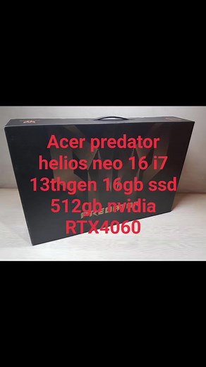 Acer predator helios Neo 16 (PHN16-71-795K) 2023 - Brand new Sealed our price 80k ONLY Mall price 98k -Nvidia RTX4060 8GB -Latest 13thgen 2023 -WQXGA Backlit keys RGB -RAM 16GB SSD 512GB -Intel Core i7-13700HX 13THGEN 16 core Hexadeca-core (2.10GHZ TURBO UP TO 5.00GHZ) -16inch SLim bezel IPS WQXGA ( 2560 x 1600) 165Hz -RAM 16GB DDR5 -SSD 512gb Pcie Gen 4 -Nvidia Geforce RTX4060 ( DEDICATED 8GB GDDR6) -INTEL UHD Graphics -BACKLIT KEYS RGB -USB TYPE-C -720p HD Webcam -Dolby audio -Bluetooth® 5.0 -