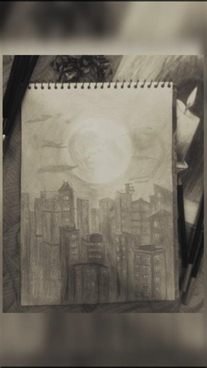 Silent City Under a Dreamy Moon | Pencil Sketch Art | pencil Aura