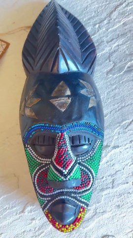 Vintage Ghana African Warrior Mask, Beaded Metal Inlay, Tribal Decor - Etsy