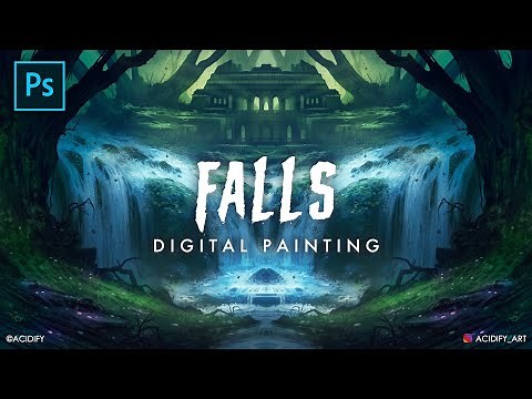 Waterfall Digital Painting Tutorial / Photoshop Concept Art Process / Landscape Symmetry Art