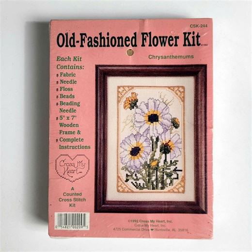 Vintage Cross Stitch Kit Chrysanthemums by Cross My Heart – Old-fashioned Flower Counted With Frame - Etsy