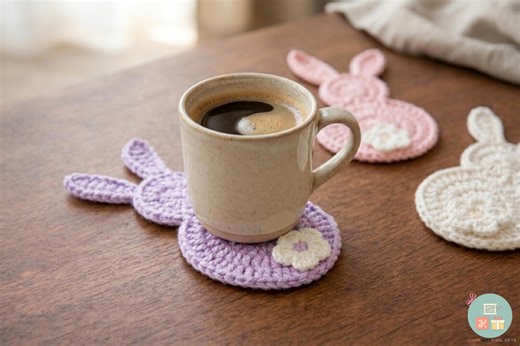 Crochet Bunny Coaster Pattern PDF, Floral Tail Mug Rug, Easter Coaster, Beginner Friendly DIY - Etsy