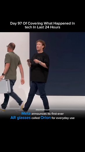 Tech in 24 hours on Instagram: "Meta unveiled Orion, its first pair of true augmented reality (AR) glasses. Unlike Meta's earlier smart glasses, Orion integrates advanced AR capabilities, combining real-world visuals with digital content. The glasses are equipped with multiple sensors, spatial mapping, and a see-through display to overlay digital information seamlessly into the wearer's environment. Orion’s input and interaction system seamlessly combines voice, eye gaze, and hand tracking, allo