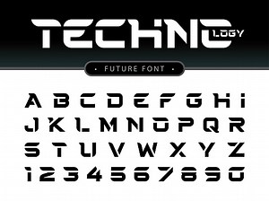 Vector of Futuristic Alphabet Letters and numbers, Future Techno...