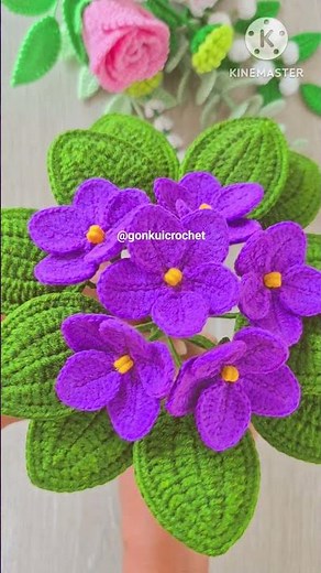 💜Crochet African Violets Flower Free pattern Tutorial on YouTube Gonkui Crochet step by step #shorts
