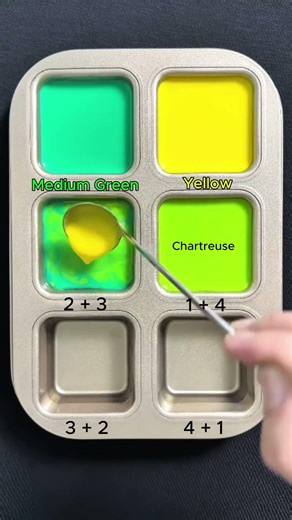 Create 4 colors from 2 colors: Medium Green + Yellow #asmr #colormixing #colors #mix #mixing