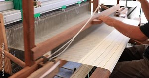 traditional weaving by hand-made tools Equipment according to the wisdom of the community, 4k video motion and manual focus