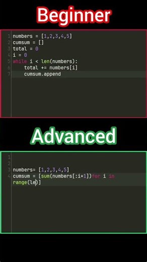 Cumulative Sum of a List in Python beginner vs advanced #programming #coding #python