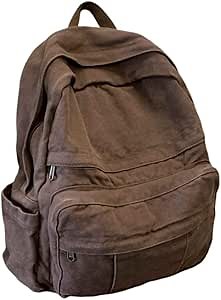 Coffee Brown Canvas Backpack for Women & Men Retro Aesthetic Rucksack Basic Backpack for High School/College Students Travel Laptop Bag