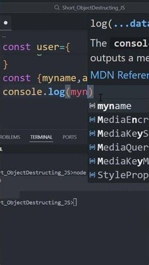 Shadow Extraction: Master JavaScript Object Destructuring 🌑 #Shorts #JSin60s