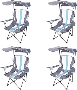 Kelsyus Premium Portable Camping Folding Outdoor Lawn Chair w/ 50+ UPF Canopy, Cup Holder, & Carry Strap, for Sports, Beach, Lake, Pool, Blue (4 Pack)