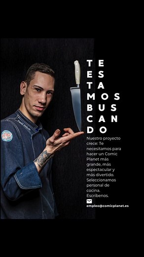 Falta muy poco para que podamos disfrutar de un Comic Planet más grande, espectacular y divertido que nunca y eso significa que tenemos que ampliar nuestra plantilla de superhéroes. Estamos seleccionando personal de cocina y tu puedes estar entre los elegidos. Si tienes superpoderes de cocina y te apetece formar parte de nuestro equipo, envíanos un email y cuéntanos: queremos conocerte. Escríbenos a empleo@comicplanet.es o rellena el cuestionario que encontrarás en nuestra web: https://comicplan