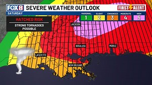 Severe threat is high on Saturday from noon-6-7pm for the entire area. Tornadoes, damaging winds and hail are all possible. Download the FOX 8 weather app, turn on notifications to get any watches or warnings in your area. Stay weather aware Saturday! | FOX 8 WVUE Weather Team
