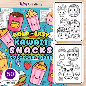 Kawaii Snacks Coloring Pages | Printable Fun Snack Art for Kids and Adults | Cute Kawaii Food Digital Download | Bold & Easy - Etsy