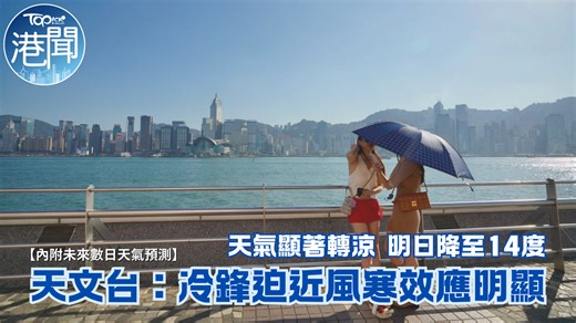 天氣預報｜天文台：冷鋒迫近風寒效應明顯　天氣顯著轉涼明日降至14度【內附未來數日天氣預測】