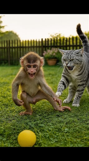 A Wild Clash Between Cat and Monkey!