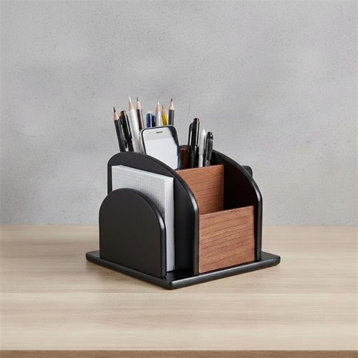 Handcrafted Wooden Desk Organizer With Phone Stand, Multi-slot Pen Holder for Office, Remote Control Caddy, Aesthetic Desktop Storage, - Etsy