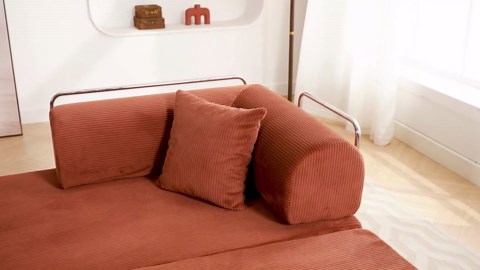 COOLHUT 63" W Combination Sofa, High Rebound Density Sponge Sofa Couch, Two Forms Floor Couch Three Seats Sofa Bed for Living Room, Bedroom, Pumpkin Brown
