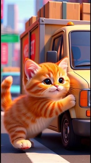 Kitten Pushing Delivery Truck. #kitten #cute #shorts #animation