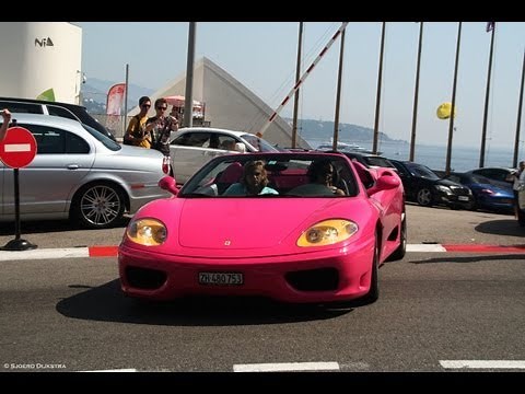 (HD) Hot girls driving Ferrari's - Pink Ferrari 360, 458, California - Great sounds!