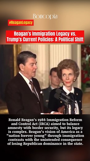 Reagan's Immigration Legacy vs. Trump's Current Policies: A Political Shift Ronald Reagan's 1986 Immigration Reform and Control Act (IRCA) aimed to balance amnesty with border security, but its legacy is complex. The act granted citizenship to millions, significantly impacting California's political landscape by turning it blue. Reagan's vision of America as a "nation forever young" through immigration contrasts with the unintended consequence of losing Republican dominance in the state. Fast fo