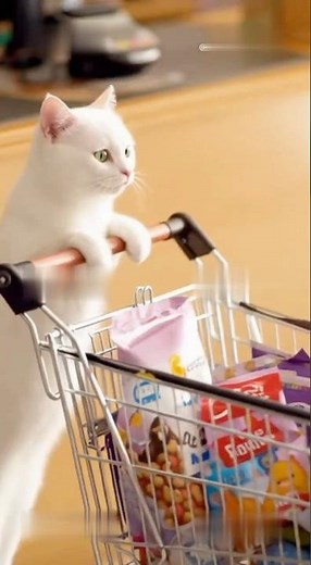 Adorable Real Cat Pushes a Giant Shopping Cart in a Pet Store CuteCat Shopping Adventure#CatShopping