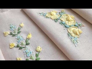 Hand Embroidery Beautiful Yellow Rosebud Border Flower Stitch Technique