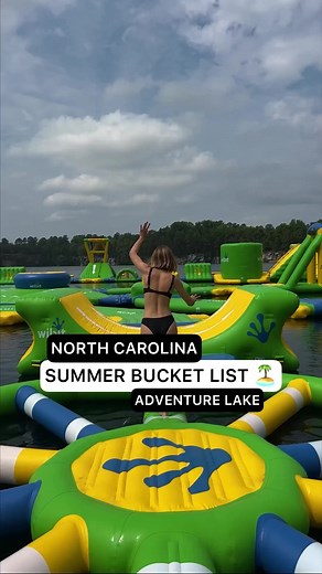 Wake Forest Water Adventure Park 🌊🌴 This is THE spot to visit this summer and it is right here in our area! @fantasylakeadventurepark is a 65 acre crystal lake, it is now open and there is SO much to do here! This was an old rock quarry that would eventually fill with water after an aquifer was dug into!As we were pulling up to their location, we instantly became excited at what we were seeing. A beautiful lake with high rock walls surrounding it, a massive water obstacle course, floating caba