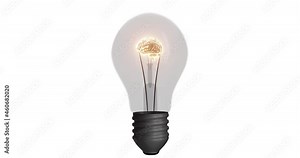 3D stylized animation render neon brain lights up in a light bulb 360 degree rotation thoughts ideas are formed, burning, coming, brainstorming, brilliant idea, brainstorming