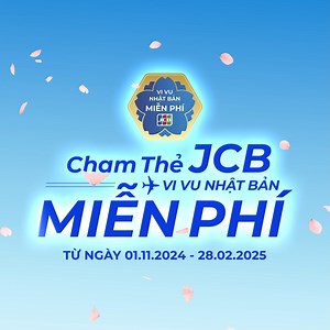 THAM GIA NGAY CHƯƠNG TRÌNH ƯU ĐÃI LỚN NHẤT NĂM CHẠM THẺ JCB, VI VU NHẬT BẢN MIỄN PHÍ Với mỗi giao dịch chi tiêu từ 100.000 VND bằng thẻ JCB đã đăng ký với chương trình, chủ thẻ sẽ nhận ngay lượt quay số trực tuyến, mở ra cơ hội nhận các giải thưởng siêu hấp dẫn: ✈️ GIẢI THƯỞNG CHUNG CUỘC - 6 chuyến du lịch Nhật Bản với tổng giá trị hơn 1 tỷ đồng. ✨1 giải nhất: Chuyến du lịch được thiết kế riêng chuẩn 5 sao cho 2 người, hưởng trọn những đặc quyền thượng lưu như: ➖Trải nghiệm bay Hạng thương gia ➖