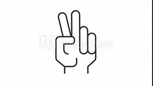 Hello sign white line icon animation. Showing v-gesture. Saying hi. Body language communication. Loop HD video with chroma key, alpha channel on transparent background, black solid background Stock Video
