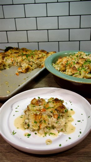 The SECRET to Extra-Crispy Stuffing (You’re Probably Not Doing This) 🦃🔥 Crispy bits > everything. Here’s why using a sheet tray instead of a deep pan gives you that perfect crunchy-to-creamy stuffing ratio—and the technique I use to get a golden, crispy bottom every time. This clip is from my full Stuffing from Scratch: The Ultimate Thanksgiving Upgrade video on Chronicles of a Chef. Watch the full recipe to level up your holiday table! #thanksgivingrecipes #stuffingrecipe #holidaycooking #hom