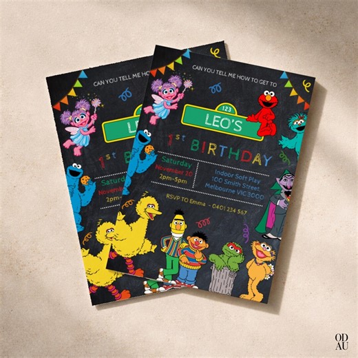 Sesame Street Invitation Editable Elmo Birthday Card Digital Invite Kids Party Sesame Template Instant Download Canva Instant Download Bday - Etsy