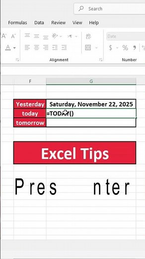 find Today, Yesterday & Tomorrow’s Date in Excel #exceltutorial #excel #exceltips
