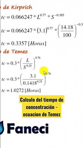 Calculo del tiempo de concentración - ecuacion de Temez