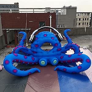 Inflatable Octopus Dj Stage Booth Giant Inflatable Octopus with Blower Large Music Stage Backdrop Headset Dome Tent for Ocean Event/Stage Decoration&Summer Beach Pool Party Promotion (Blue, 33FT 10m)