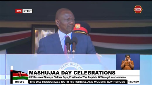 President Ruto: Yesterday, we bid farewell to one of Kenya's most consequential and impactful sons, a towering statesman, a resolute patriot and a hero: Raila Amolo Odinga. This is the man, the legend and the pan-Africanist, to whom we dedicate this Mashujaa Day. ^MK #MashujaaDay2025 | Kitwek Fm[ Official Fanpage]