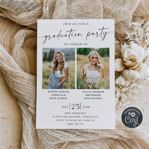 Joint Graduation Party Invitation Template, Printable Photo Friend Graduate Announcement, Editable Twin Double Grad Invite, Instant Download - Etsy Canada
