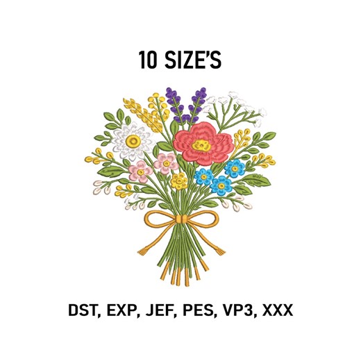 Flower Bouquet Machine Embroidery Design, Floral Arrangement With Bow, Floral Embroidery Pattern, 10 Sizes (instant Download) - Etsy