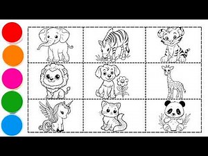 How to Draw Cartoon Animals for Beginners | Drawing and Coloring Cute Animals Lion, Elephant, Zebra