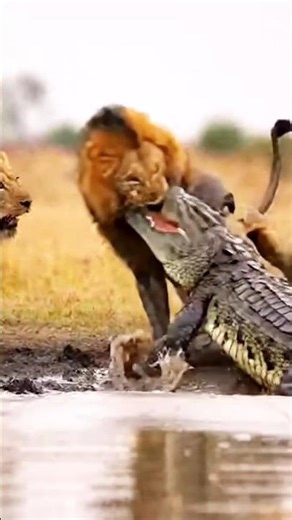 Lions vs Giant Crocodile 😱 Brutal Waterhole Battle Caught on Camera #wildlife #animals #shorts